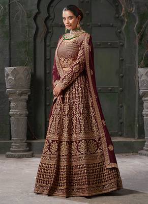 Maroon Codding & Zarkan Georgette Lehenga 3