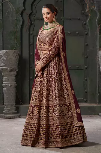 Maroon Codding & Zarkan Georgette Lehenga