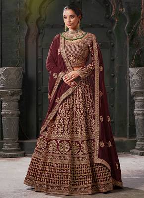 Maroon Codding & Zarkan Georgette Lehenga 4