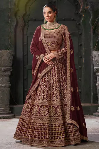 Maroon Codding & Zarkan Georgette Lehenga