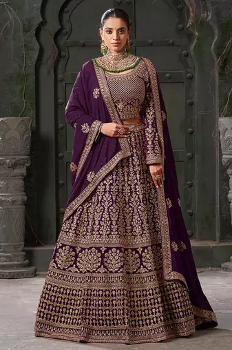 Wine Codding & Zarkan Georgette Lehenga