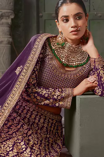 Wine Codding & Zarkan Georgette Lehenga