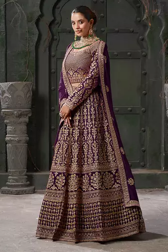Wine Codding & Zarkan Georgette Lehenga