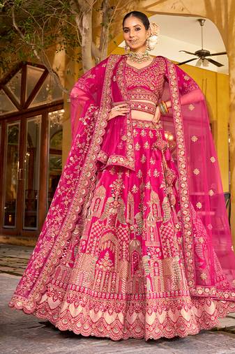 Pink Embroidered & Zarkan Silk With double dupatta Lehenga