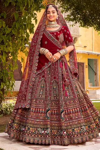 Maroon Embroidered & Zarkan Silk With double dupatta Lehenga