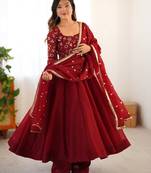 Maroon crunchy silk anarkali with bottom & dupatta set