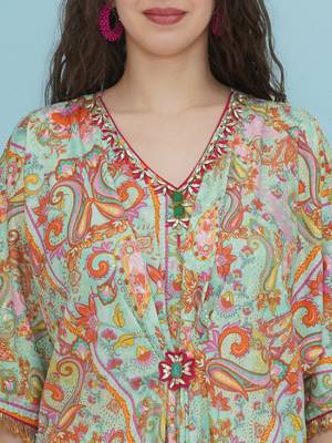 Women sea green hand embellished crepe set 2
