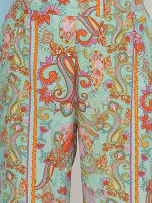 Women sea green hand embellished crepe set 3