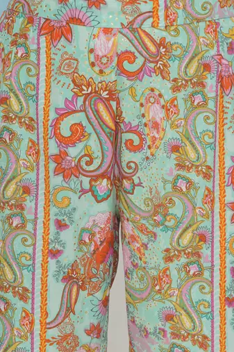 Women sea green hand embellished crepe set