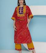 Women red bandhani choga set