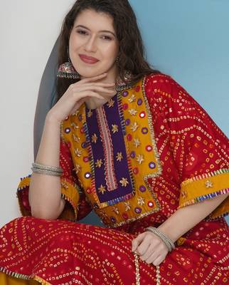 Women red bandhani choga set 2