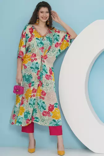 Women white printed tie knot choga set