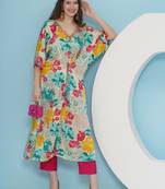 Women white printed tie knot choga set