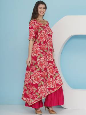 Women pink one side kaftaan with sahrara 3
