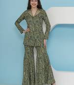 Women green blazer with sharara