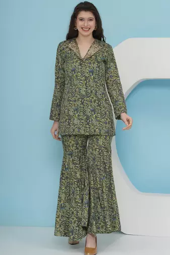 Women green blazer with sharara