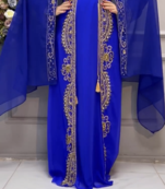 Royal Blue Embroidered Stitched Kaftan with Heavy Golden Work & Stylish Cape 