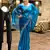Sea blue embroidery work shimmer chiffon saree with unstitched blouse
