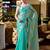 Turquoise embroidery work shimmer chiffon saree with unstitched blouse