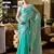 Turquoise embroidery work shimmer chiffon saree with unstitched blouse