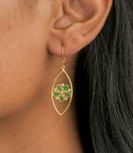 Marquise drop earrings with emerald flower & cz accents in 18k gold-plated 925 silver