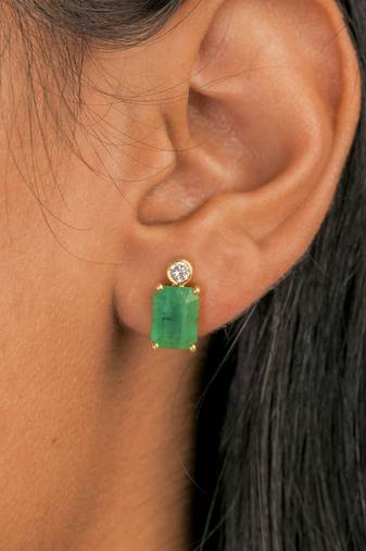 Emerald stud earrings with cz accent in 18k gold-plated 925 silver