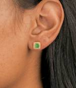 Square emerald stud earrings with cz halo in 18k gold-plated 925 silver