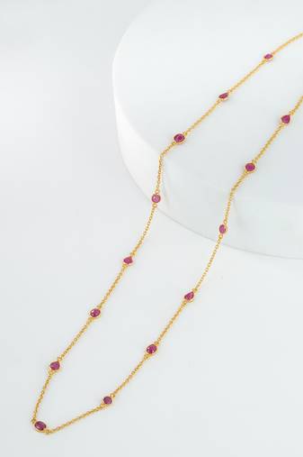 The ruby trilogy chain - three cut collection slightly purplish red 18kt gold plated sterling silver