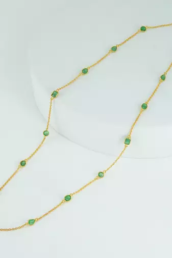 The emerald virtuoso chain - four cut collection slightly bluish green 18kt gold plated sterling silver