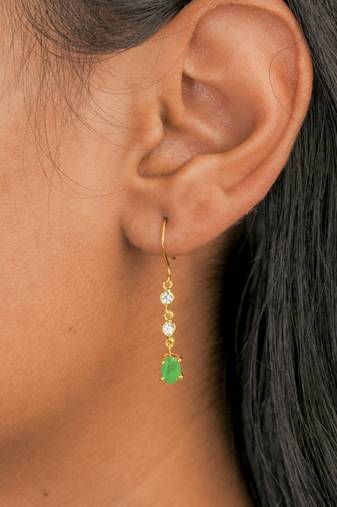 Emerald drop earrings with cz accents in 18k gold-plated 925 silver