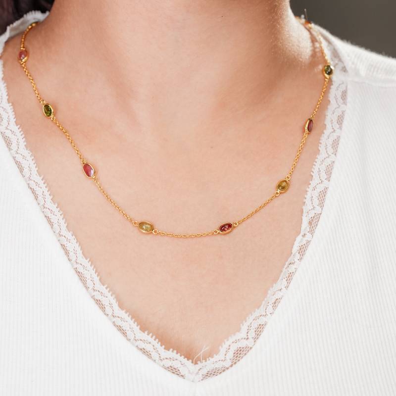 The tourmaline spectrum chain - pink rubellite olive verdelite cabochon 18kt gold plated sterling silver