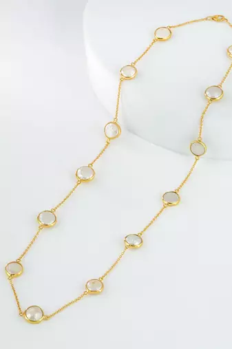 The lumière pearl cascade chain - natural freshwater button pearls 18kt gold plated sterling silver