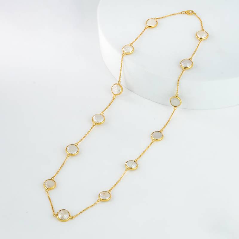 The lumière pearl cascade chain - natural freshwater button pearls 18kt gold plated sterling silver