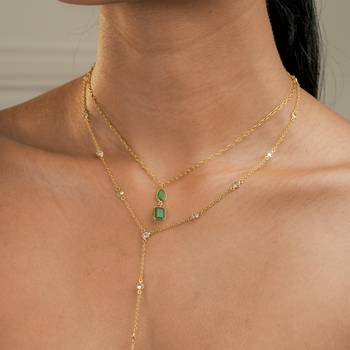 Dual emerald pendant necklace in 18k gold-plated 925 silver 1