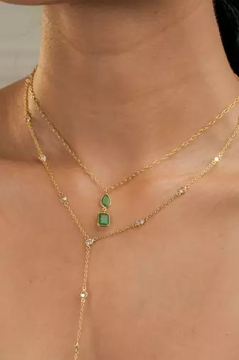 Dual emerald pendant necklace in 18k gold-plated 925 silver