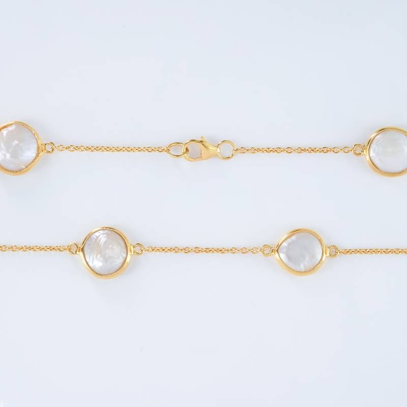 The lumière pearl cascade chain - natural freshwater button pearls 18kt gold plated sterling silver