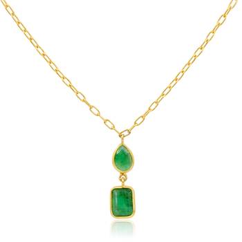 Dual emerald pendant necklace in 18k gold-plated 925 silver 2