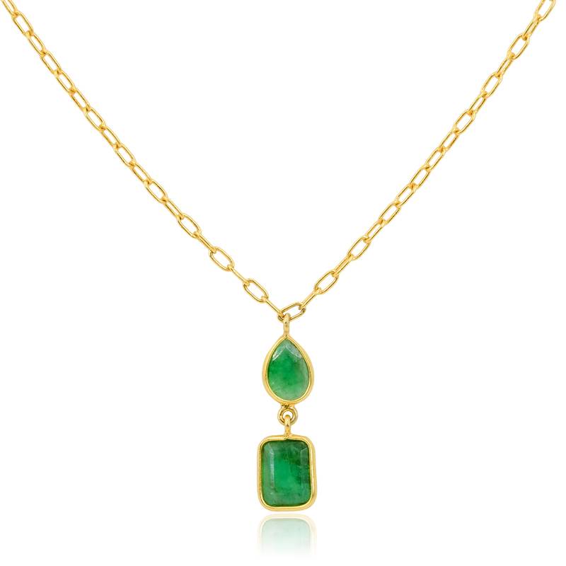 Dual emerald pendant necklace in 18k gold-plated 925 silver
