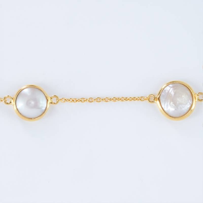 The lumière pearl cascade chain - natural freshwater button pearls 18kt gold plated sterling silver