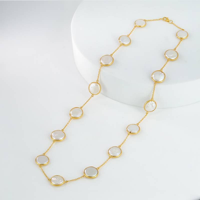 The empress pearl statement chain - luxe 12-14mm natural freshwater button pearls 18kt gold plated sterling silver