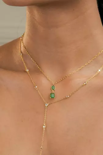 Minimal y chain necklace with cz accents in 18k gold-plated 925 silver