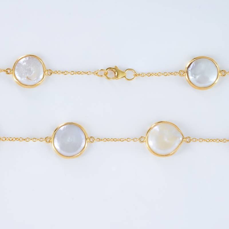 The empress pearl statement chain - luxe 12-14mm natural freshwater button pearls 18kt gold plated sterling silver