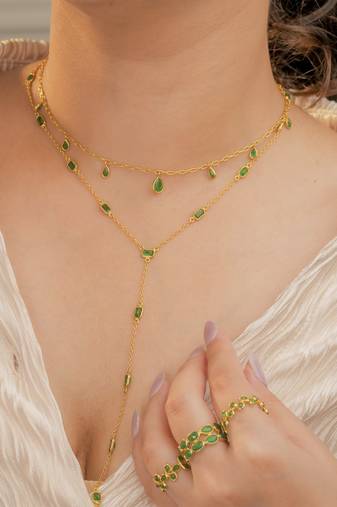 Emerald lariat y chain necklace in 18k gold-plated 925 silver