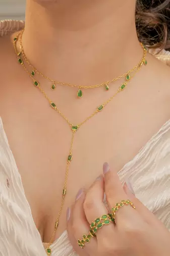 Emerald lariat y chain necklace in 18k gold-plated 925 silver