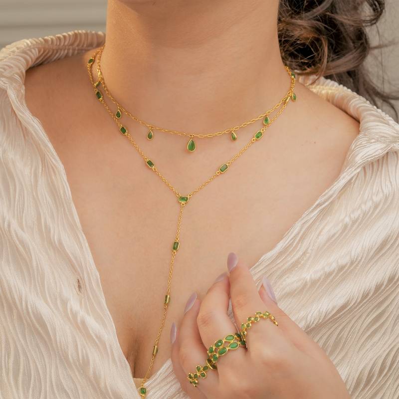 Emerald lariat y chain necklace in 18k gold-plated 925 silver