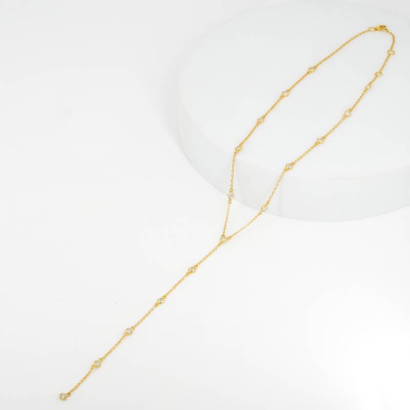 Minimal y chain necklace with cz accents in 18k gold-plated 925 silver