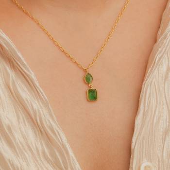 Dual emerald pendant necklace in 18k gold-plated 925 silver 4