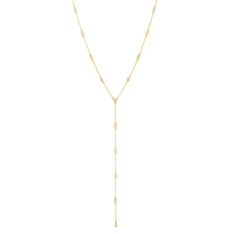Minimal y chain necklace with cz accents in 18k gold-plated 925 silver