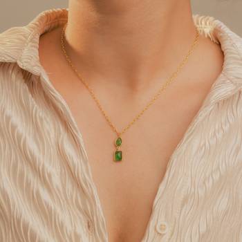 Dual emerald pendant necklace in 18k gold-plated 925 silver 5