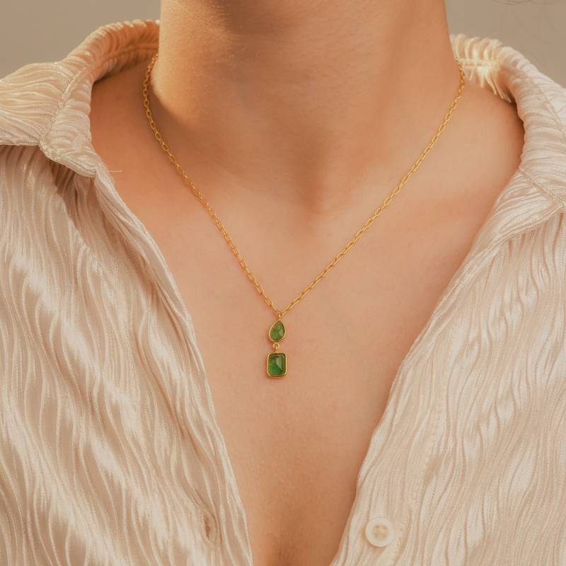 Dual emerald pendant necklace in 18k gold-plated 925 silver